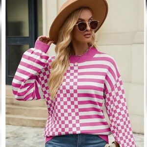 Pink & White Multi Pattern Sweater Sz XXL NWT